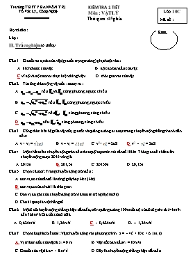 Đề kiểm tra 45p Vật lí lớp 10 - Trường THPT Phan Văn Trị